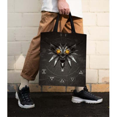 Чанта за пазаруване The Witcher All Print - Wolf Head Symbols